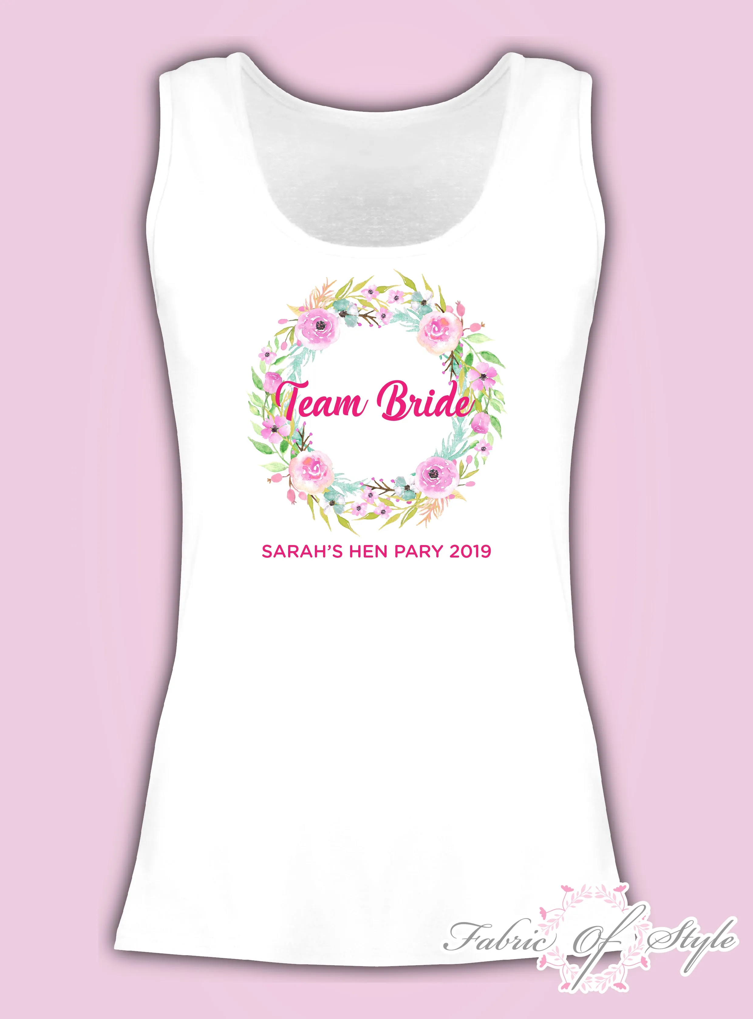 Wreath Vest Tank Top Hen Do Party Bride Tribe Wedding Personalised T-shirt Ladies Female